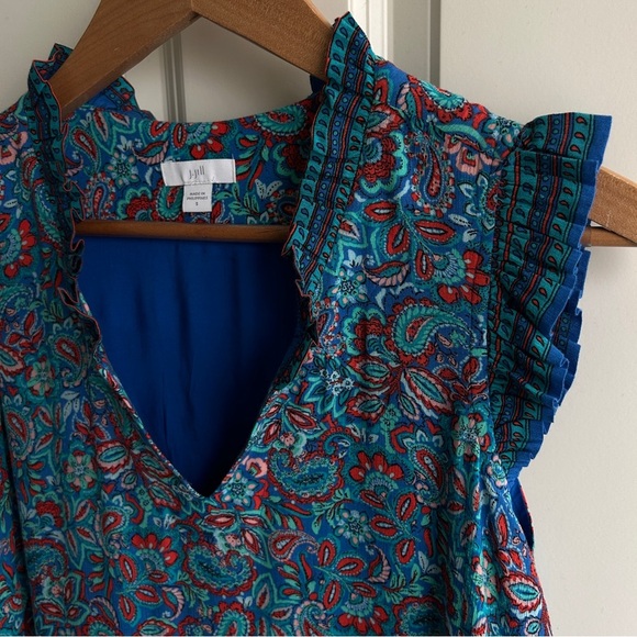 EUC J Jill blue/teal paisley dress. Size Small. Ruffles. Lightweight and flowy - Picture 8 of 12
